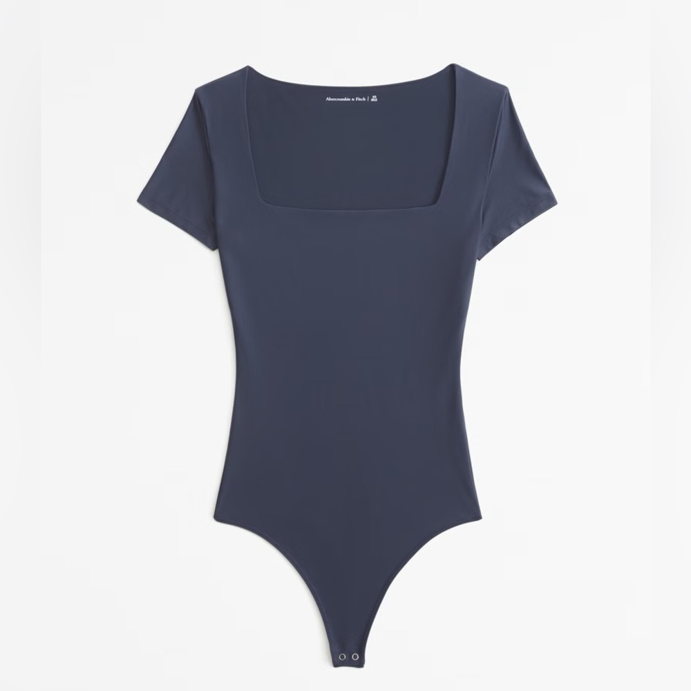 Abercrombie Blue Matte Seamless Short-Sleeve Squareneck Bodysuit